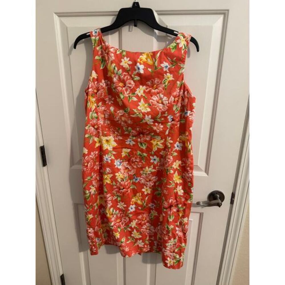 Jones New York Country Cotton Sleeveless Floral Dress Peach Yellow Pink 12